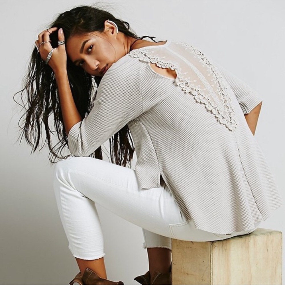 Free People Bon Bon Thermal Back Lace insert blouse size large NWOT